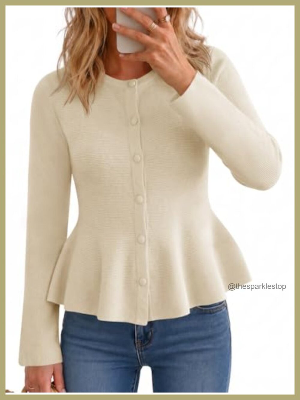 Womens Peplum Cardigan Ruffle Hem Button Down Knit Sweater